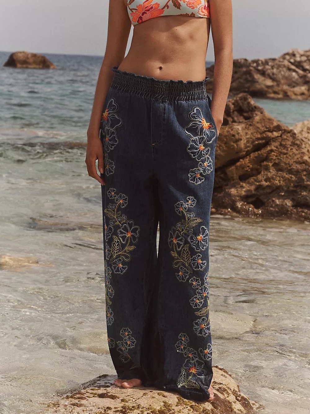 NWT DRIFTWOOD
Isadora Embroidered High-Rise Wide-Leg Jeans M